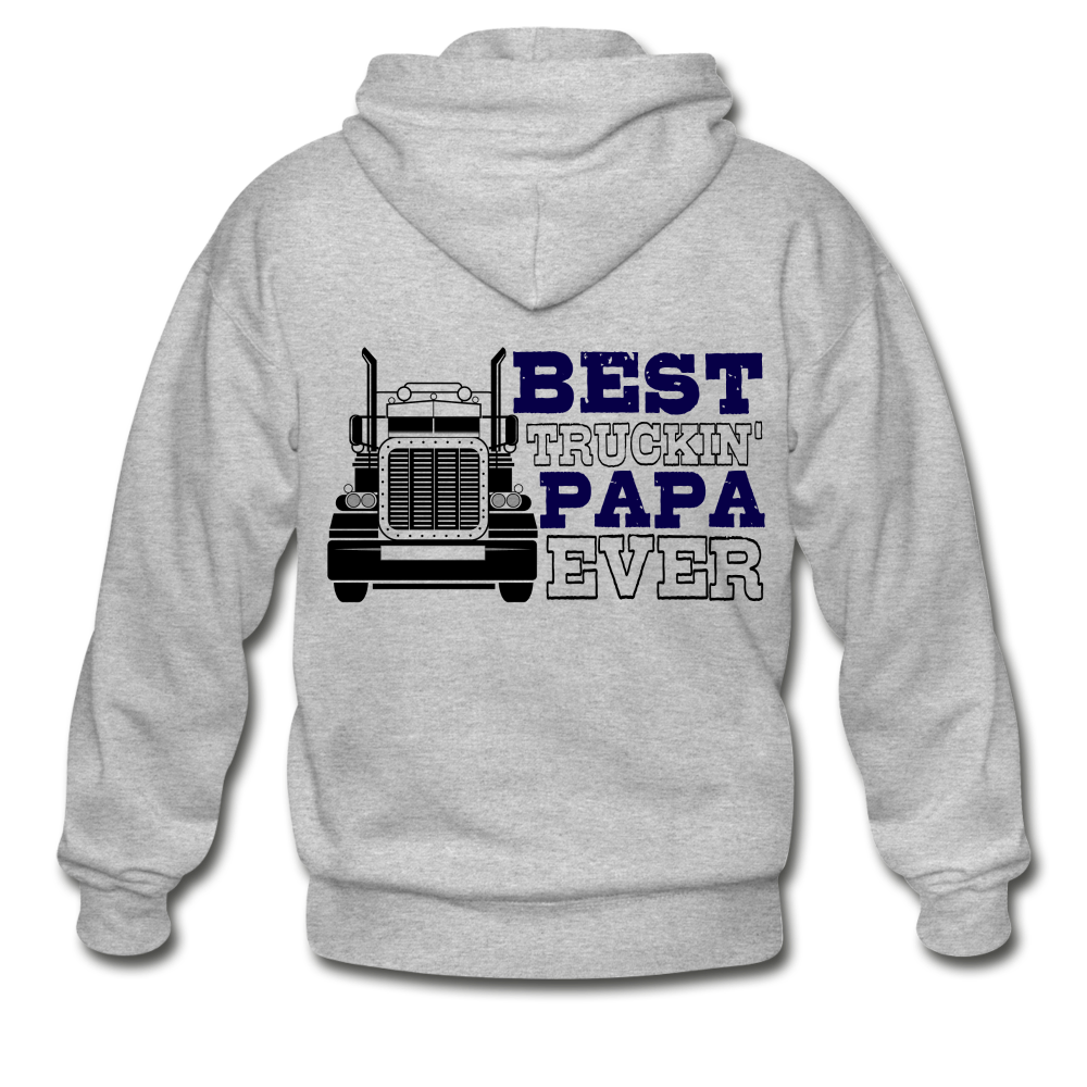 Best Truckin' Papa Ever  Gildan Heavy Blend Adult Zip Hoodie - heather gray