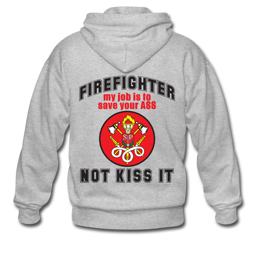 Firefighter Gildan Heavy Blend Adult Zip Hoodie- heather gray